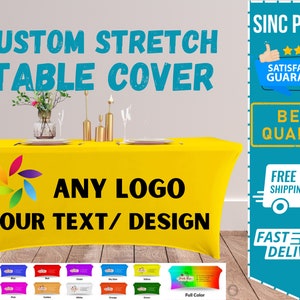 CUSTOM Stretch Table Cover Personalized Table Cover | LOGO/TEXTS Full Color | 4FT 6FT 8FT | Trade Show |Pop Up Shop | Banquet | Vendor event