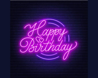 Happy Birthday Purple Neon Sign, Happy Birthday Sign | Personalized Neon Birthday Sign | Custom LED Neon Sign, Custom Birthday Sign, Party