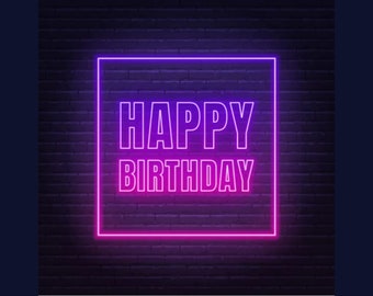 Alles Gute zum Geburtstag gerahmtes Neonschild | Personalisiertes Neon-Geburtstagsschild | Benutzerdefiniertes LED-Neonschild, individuelles Geburtstagsschild, Partyschild-Dekor, Event-Neon