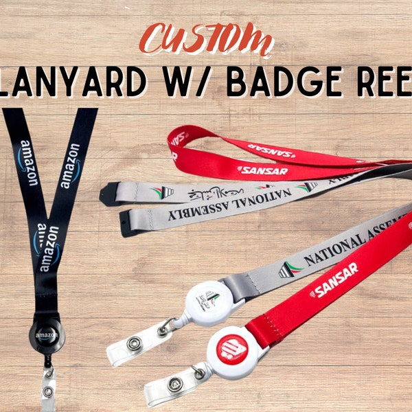 Full Color Custom Lanyard With Retractable Reel Combo | ID Badge Holder & Badge Reel | Both Side Printed - Work Badge Staff Card Event Pass