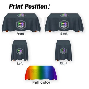 Full Color Front Print Table Covers Back Print Tablecloths Design Left and Right Printing Table Throws Custom Table Covers Full Color Print Front and Back Printed Tablecloths Left Side Print Table Drapes