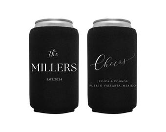 Custom Can Coolers | Minimalist Can Coolers | Personalized Wedding Can Coolers | Last Name Can Coolers Monogram Wedding Favors Wedding Event