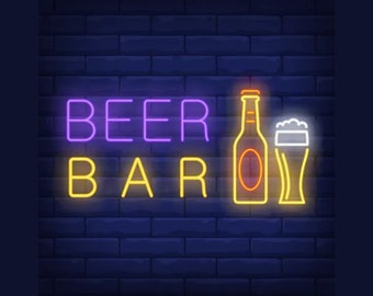Beer & Bar with Bottle Neon Sign | LED Neon Bar Sign | Beer Sign Bar Sign | Custom Neon Sign | Custom Bar Sign | Wall Decor | Led Neon Light