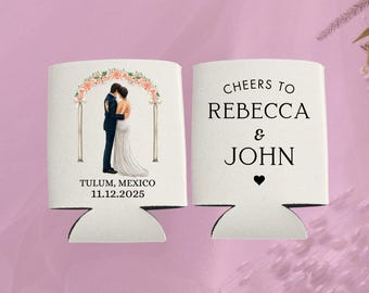 CUSTOM Wedding Can Coolers | Custom Can Coolers | Personalized Wedding Can Coolers |  Collapsible Coolers, Design Cheers Arch, Wedding Favor