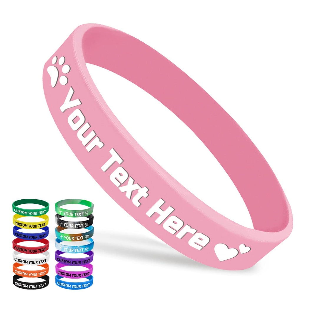 Personalized Silicone Wristbands Bulk with Text Message Custom Rubber Bracelets Customized Rubber Band Bracelets for Events, Motivation,Fundraisers