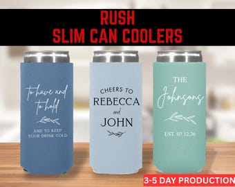 Custom Slim Can Coolers, Fast Delivery Rush Event Can Coolers, Personalized Can Coolers Slim Can Coolers 12 oz Beverage Holder Wedding Favor