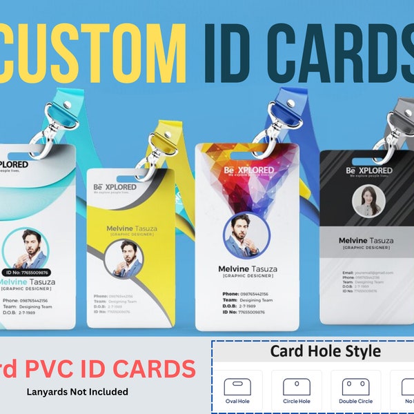 Full Color - Both Side Printed Hard plastic PVC ID Cards - Photo ID for Event Passes, Staff card, Visitor Badges, School, Badge Press & more