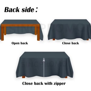 Custom Table Covers Open Back Closed Back Tablecloths Table Cover with Zipper Open Back Table Throws Closed Back Tablecloth Options Zippered Table Cover Choices Customizable Open-Back Tablecloths