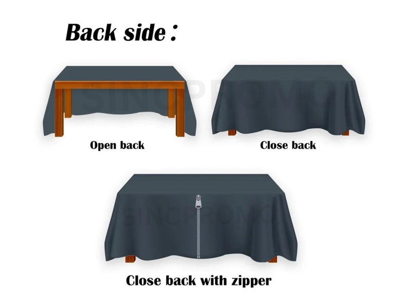 Custom Table Covers Open Back Closed Back Tablecloths Table Cover with Zipper Open Back Table Throws Closed Back Tablecloth Options Zippered Table Cover Choices Customizable Open-Back Tablecloths