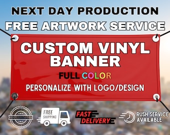 CUSTOM VINYL BANNER | Personalized Full Color Banner | Advertising Sign, Event Banner, Business Banner, Retail Banner With Metal Grommets