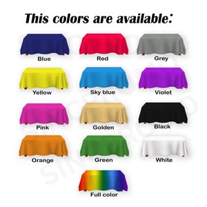 Custom Table Covers in Multiple Colors Vibrant Color Options for Tablecloths Table Throws with Diverse Color Choices Customizable Tablecloths in Various Colors Full Spectrum Table Cover Designs