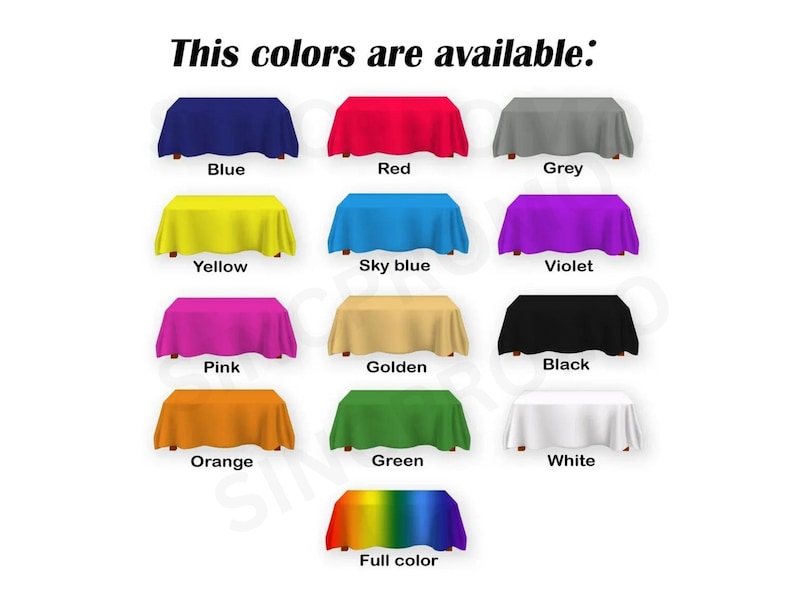 Custom Table Covers in Multiple Colors Vibrant Color Options for Tablecloths Table Throws with Diverse Color Choices Customizable Tablecloths in Various Colors Full Spectrum Table Cover Designs