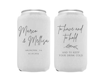 Custom Wedding Can Coolers | To Have and To Hold Can Coolers, Personalized Wedding Can Coolers, Design 12, Drink Huggies, Wedding Favors