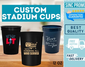 12 oz Custom Reusable Cups | 12 oz Custom Stadium Cups | Personalized Stadium Cups, Drinkware, Custom Drink Cup Custom Party Cup Plastic Cup