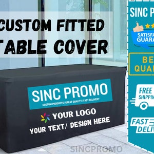 Personalized FITTED Table Cover 4FT 6FT 8FT | ANY Color | Business Logo/Texts | Trade Show | Pop Up Shop | Wedding | Banquet | Vendor event