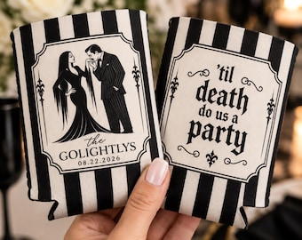 Spooky Wedding Can Coolers, Personalized Wedding Can Coolers, Til Death Do Us Part, Halloween Wedding Favors, Gothic Wedding Can Coolers