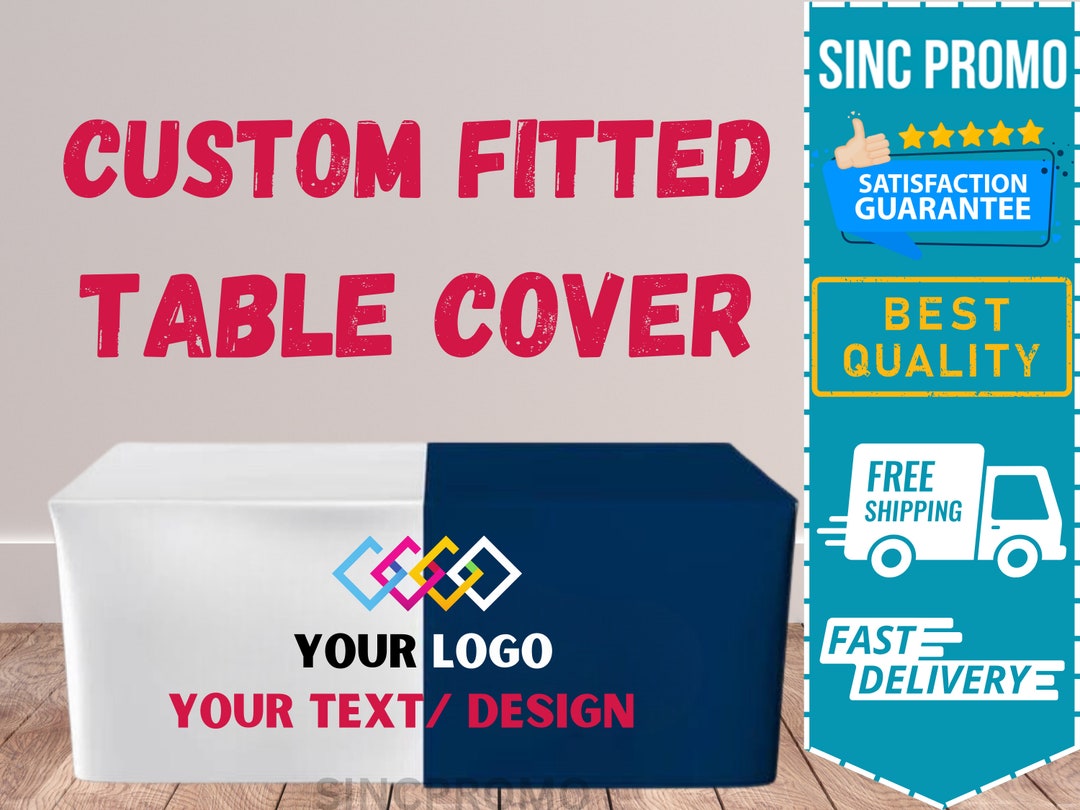 CUSTOM Fitted Table Cover Personalized Tablecloth With Your Logo Full