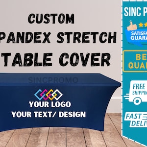 CUSTOM Stretch Table Cover | Personalized Fitted Tablecloth for Trade Shows, Craft Fairs, Vendor Events, Pop Up Shops, Banquets, and Markets