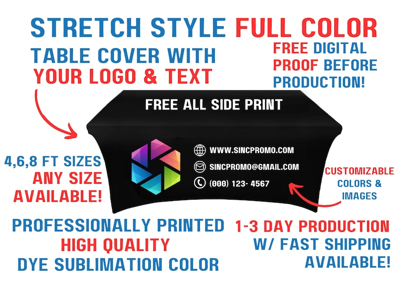 CUSTOM Stretch Table Cover | Personalized Fitted Tablecloth for Trade ...