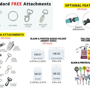 Lanyard attachments Lanyard accessories ID card holders Badge holders Lanyard clips Lanyard connectors Lanyard cord clips Lanyard hardware Lanyard accessory packs Custom lanyard attachments Jhook J-Hook Keyring Key ring Lobster claw Alligator clip