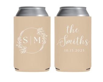 Custom Wedding Can Coolers: Minimalist Initial Neoprene Favors