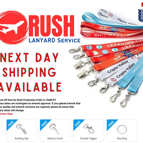 RUSH Service USA Made Lanyard Full Color Dye-Sublimation Lanyards | Both side Custom Printed Lanyards - Employee ID holder, event passes etc