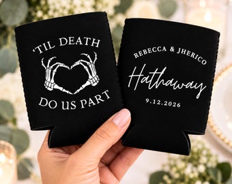 Til Death Can Coolers, Personalized Wedding Party Favors, Halloween Wedding, Regular + Slim Seltzer Can Coolers Bundle Custom Party Gifts