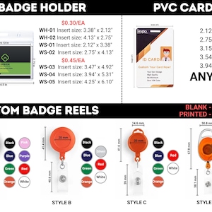 Durable badge holders, clear PVC cards, retractable badge reels, ID card holders, custom badge reels, vertical badge sleeves, heavy-duty badge clips, secure ID holders, personalized PVC cards