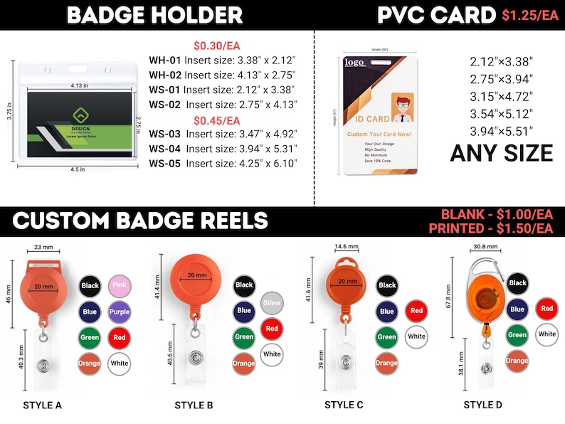 Durable badge holders, clear PVC cards, retractable badge reels, ID card holders, custom badge reels, vertical badge sleeves, heavy-duty badge clips, secure ID holders, personalized PVC cards