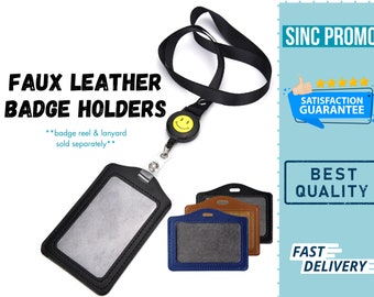 Faux Leather ID Holder | ID Badge Holder | Faux Leather ID Badge Holder  Leather Luggage Badge Holder | Leather Work Holder, Credit Card