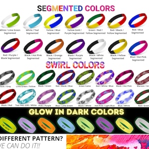 Segmented wristbands color options
Swirled wristbands color palette
Glow in the dark wristbands hues
Multicolor segmented wristbands
Vibrant swirl wristbands colors
Luminescent glow wristbands shades Rainbow wristbands