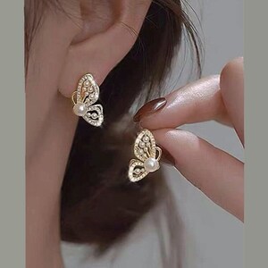 Gold Butterfly Earrings, Stud Earring, Fashion Jewelry