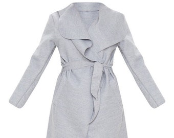 Gray or Black Oversized Waterfall belt Coat - NEW