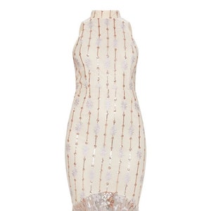 Rose Gold Sequin High Neck Fishtail Midaxi