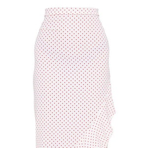Hellrosa Polka Dot bedruckter, gewebter Midirock mit Rüschensaum