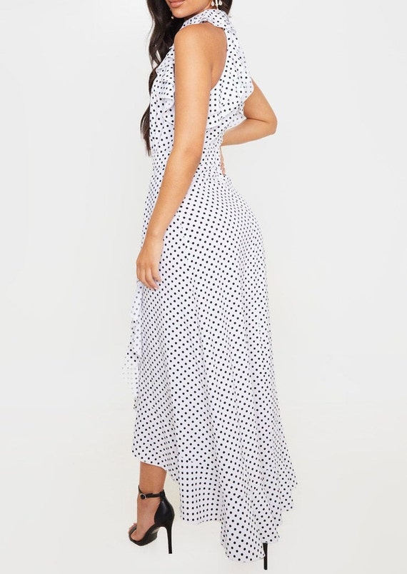 White polka dot frill dress cheap