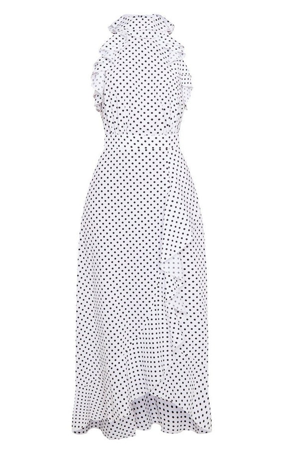 White Polka Dot Frill Detail Wrap Maxi Dress - Etsy Canada