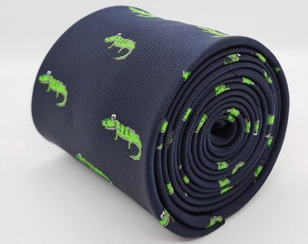 CROCODILE Navy Blue Tie  | Navy Mens Tie | Women's Tie | Embroidered Design by TailoredTies - T98  |  Wedding Tie Gift | Mens Suit Tie