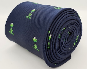 FROG Navy Blue Tie  | Navy Mens Tie | Women's Tie | Embroidered Design by TailoredTies - T100  |  Wedding Tie Gift | Mens Suit Tie