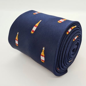 Navy Blue Beer Bottle Tie  | Navy Mens Tie | Women's Tie | Embroidered Design by TailoredTies - T91  |  Wedding Tie Gift | Mens Suit Tie