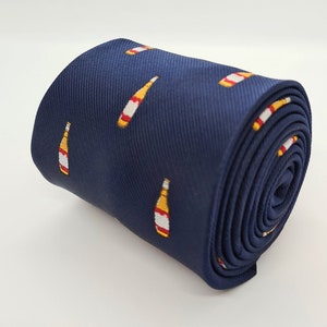 Navy Blue Beer Bottle Tie  | Navy Mens Tie | Women&#39;s Tie | Embroidered Design by TailoredTies - T91  |  Wedding Tie Gift | Mens Suit Tie