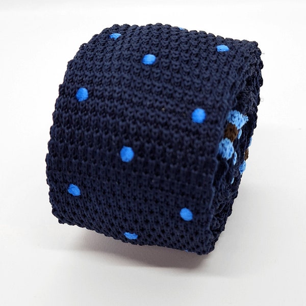 Blue Dots Knitted Tie | Cotton Blue Mens Tie | Women's Tie | Embroidered Design by TailoredTies - T63  |  Gift Idea