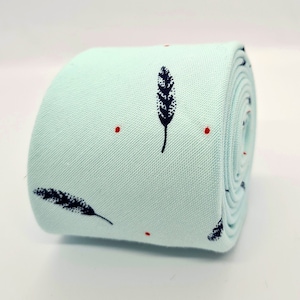 Feather Tie | Cotton Duck Egg Blue Mens Tie | Women&#39;s Tie | Duck Egg Blue Tie | Embroidered Design by TailoredTies - T59