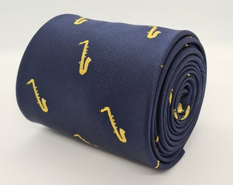 Saxofón Azul Marino / Navy Mens Tie / Corbata de Mujer / Diseño Bordado por TailoredTies - T82 / Gift Idea