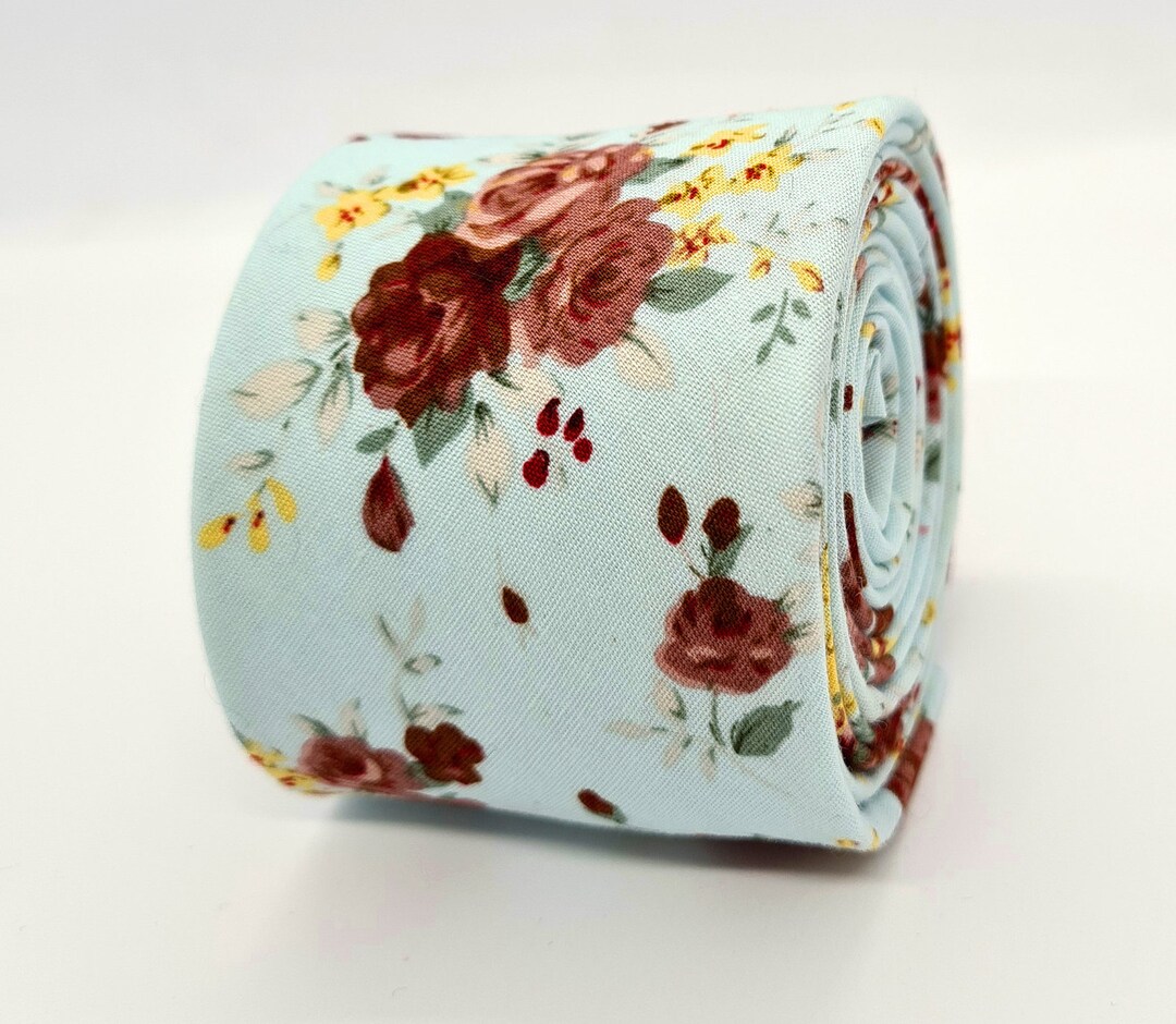 Duck Egg Blue Floral Tie Men's Tie 100 Cotton Duck Egg Blue Tie