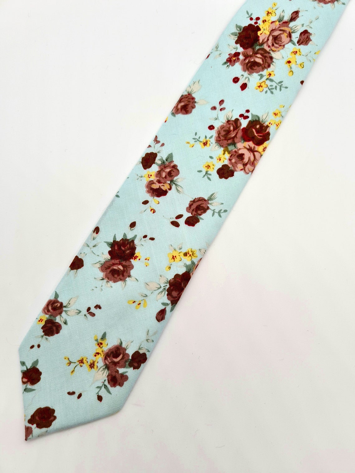 Duck Egg Blue Floral Tie Men's Tie 100 Cotton Duck Egg Blue Tie
