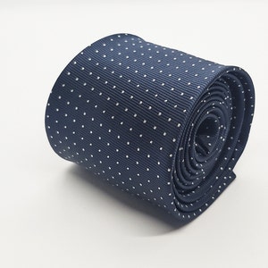 Navy Mens Tie With Silver Dots Embroidered Design by TailoredTies - T09  |  Gift Idea