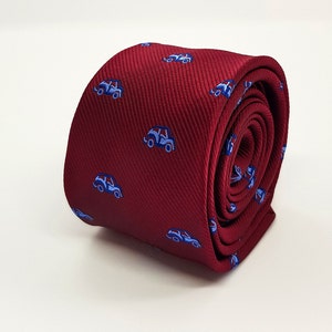 Blue Classic Car | Maroon Mens Tie | Embroidered Design by TailoredTies - T05  |  Gift Idea