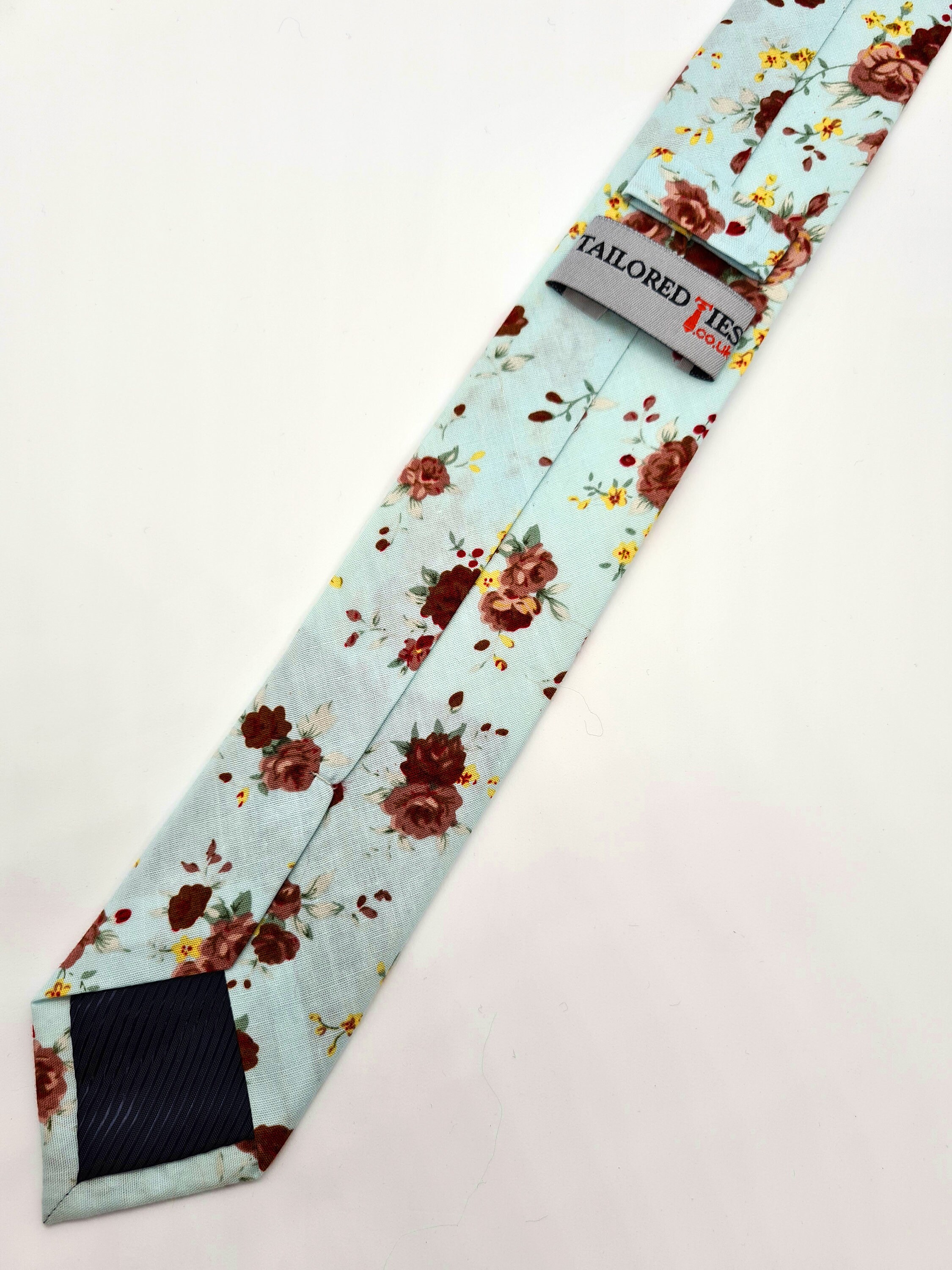 Duck Egg Blue Floral Tie Men's Tie 100 Cotton Duck Egg Blue Tie