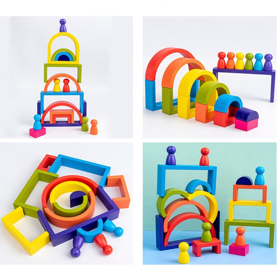 Generisch Holzbausteine-Set, Regenbogen-Stapelspiel Produktbild-Vorschau 6